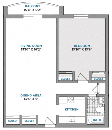 Floor plan for 1 bed, 1 bath, 805 sqft